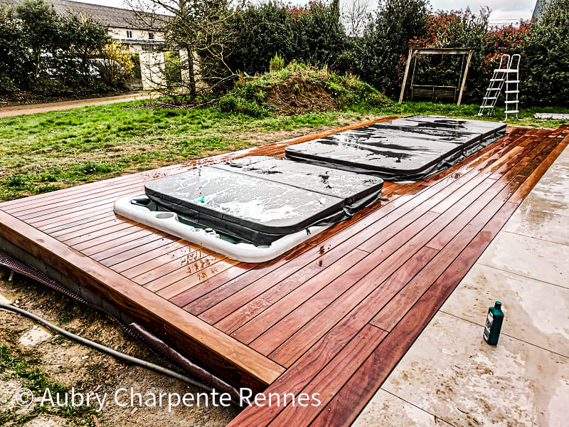 Création d'une Terrasse en bois exotique, Cumaru à Noyal-Châtillon ss Aubry Charpente Rennes
